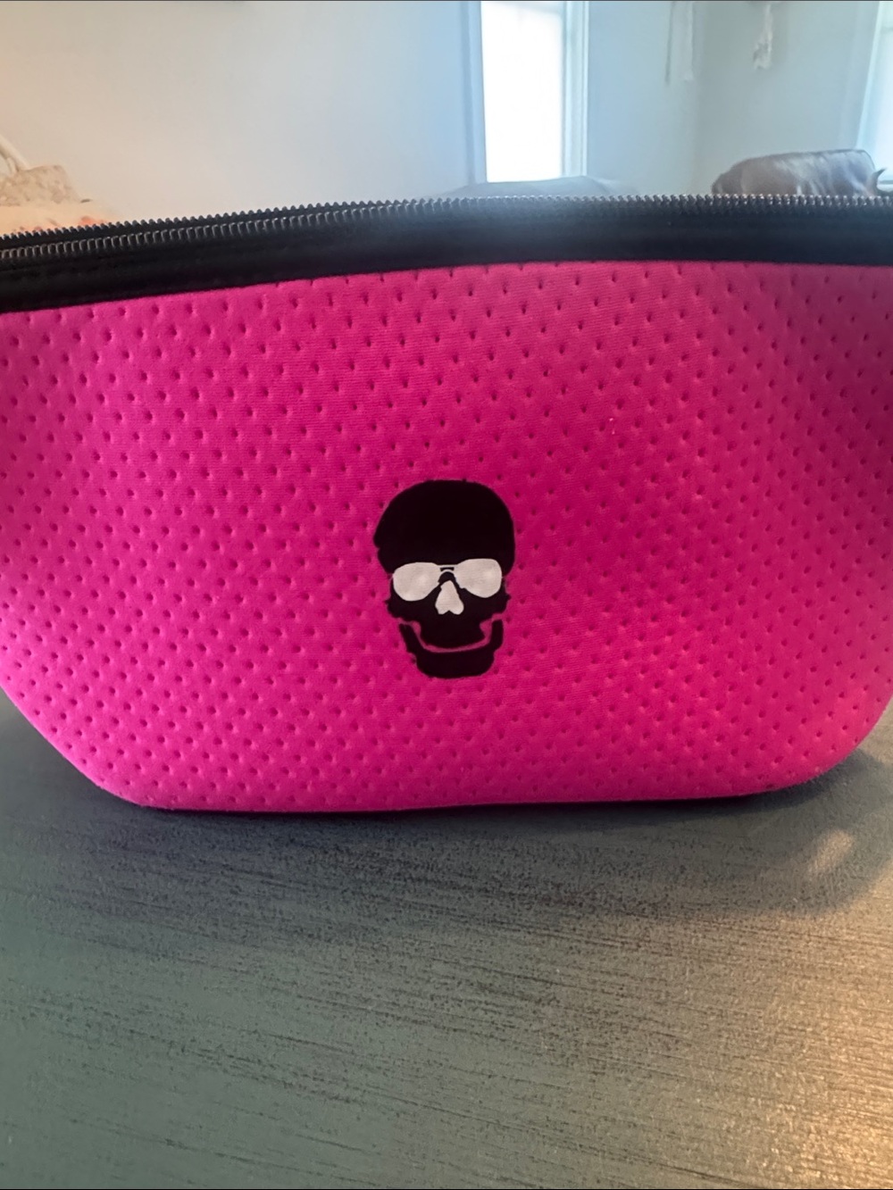 HAUTE SHORE Hot Pink Neoprene Skull Cosmetic Bag. Never used